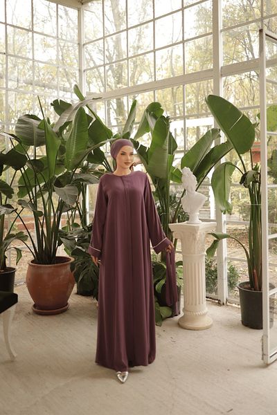 Nissra Ankanoor Plum Hidden Placket Bias Abaya Sleeve Ferace Anka 255058