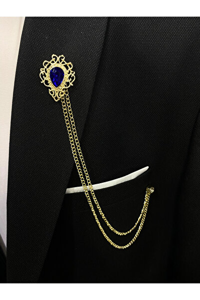 Elegante Cravatte Taş Detaylı Premium Model Zincirli Ceket Yaka İğnesi