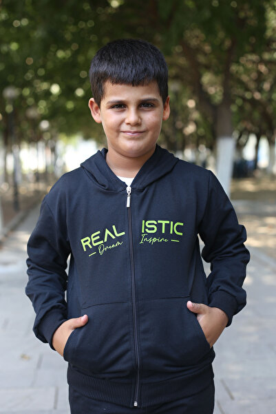 han elegant Hooded Zippered Children's Sports Tracksuit Set - Printed