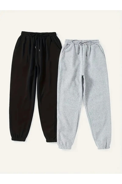 yx yustex sport 2 τεμάχια γυναικεία μαύρα γκρι casual παντελόνια φόρμας με πο...