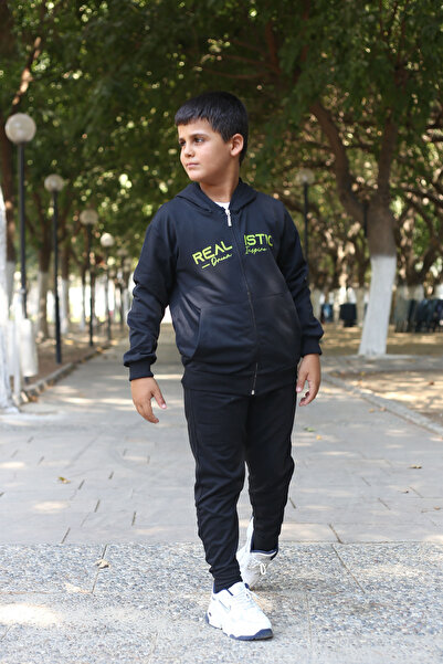 han elegant Hooded Zippered Children's Sports Tracksuit Set - Printed