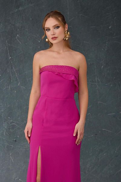 Carmen Fuchsia Strapless Sweep Train Chiffon Evening Dress