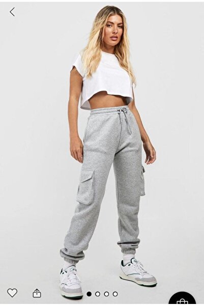 JustBS Pantaloni de trening pentru femei, gri, din bumbac, din cauciuc, cu bu...