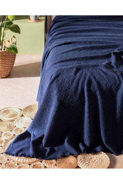 Madame Coco Aceline Single 100% Cotton Bedspread - Navy Blue