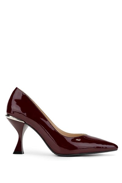 Tamer Tanca Women's Genuine Leather Claret Red Patent Leather Heeled Shoes
