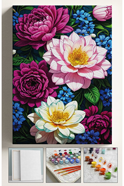 Akihabara Sayılarla Boyama Hobi Seti Çerçeveli Numaralı Tuval Fırça Boya  Kas...