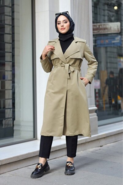 ALNİSS COLLECTİON Kaplama Düğmeli Astarlı Tesettür Trençkot