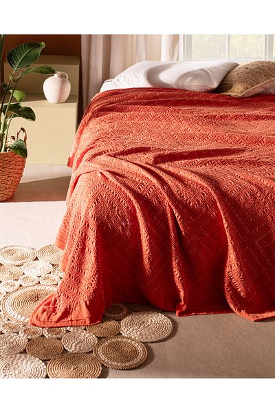 Madame Coco Eleta Single 100% Cotton Bedspread - Orange