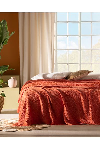 Madame Coco Eleta Single 100% Cotton Bedspread - Orange