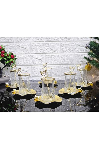 atabey home 18 Pcs Odin Tee Set with Matte Soldier with Metal Plate and Spoon White Japanese Rose