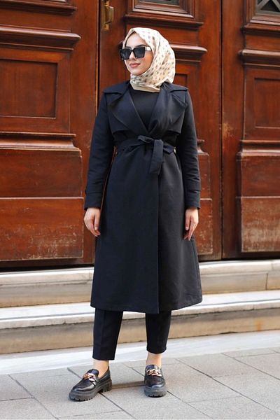 ALNİSS COLLECTİON Επιμεταλλωμένη καμπαρντίνα Hijab με επένδυση με κουμπιά