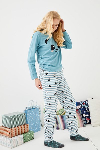 ENNA MODA Set de pijamale premium din țesătură bumbac 100% sezon nou, set de pijamale cu glugă