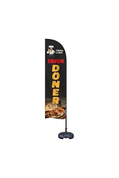 Oysal Bayrak Tavuk Döner Yelken Bayrak Takımı | 75x300 cm Raşel Kumaş Bidon v...
