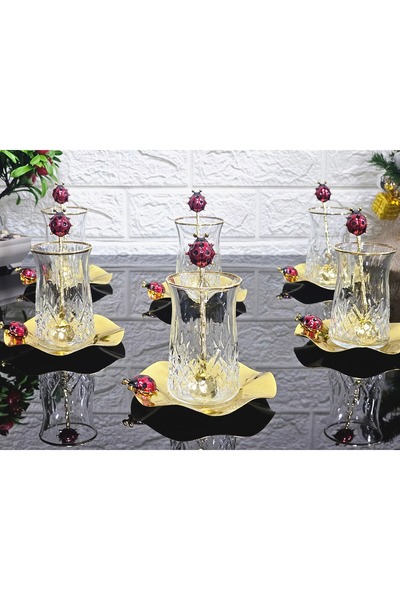 atabey home ODİN GERÇEK YALDIZ ÇAY SETİ 18 PARÇA DÖKÜM UĞUR BÖCEKLİ & METAL T...