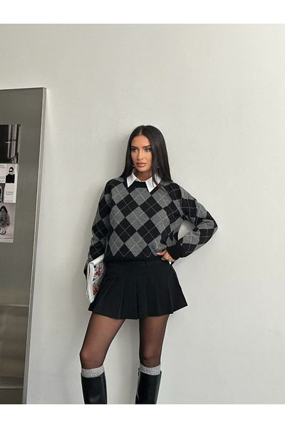 Bak'ap Πουλόβερ με λαιμόκοψη με διαμαντένιο σχέδιο Premium Knitwear