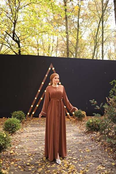 Nissra Ankanoor Brown Hidden Placket Bias Abaya Sleeve Ferace Anka 255058
