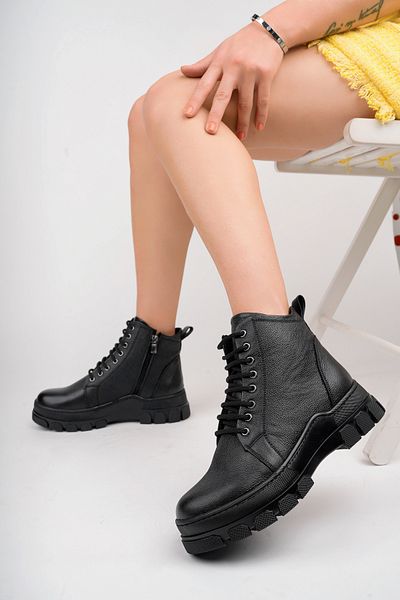Deripabuc Genuine Leather Black Black Women's Leather Boots Dp46-2611