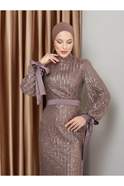 Olcay Suknia wieczorowa Hidżab z cekinami - rękawy z kokardą, A.Brown 1222