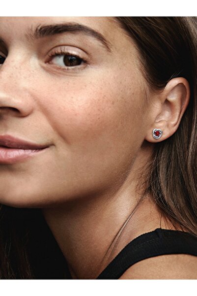 Pandora Kırmızı Sonsuz Halka İğne Küpeler