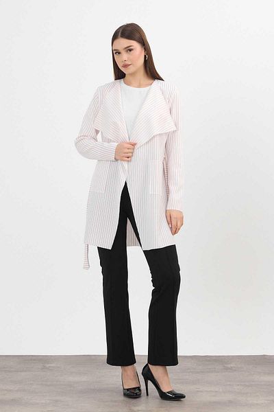 Rays 1059 Model Red Striped Long Cardigan with Pockets