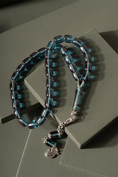 TESBİHKENTİ Ανοιχτό μπλε Όμορφο Σκοπευτικό Μονό Φούντα Φωτιά Κεχριμπάρι Ροζάριο