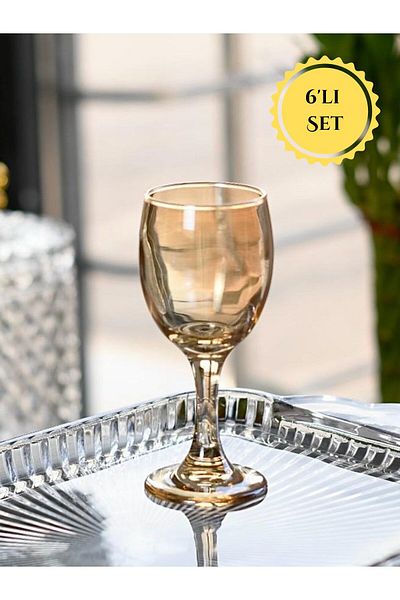 FAIR HOME Amber Color Coffee Glass Set with Side Stand - 6 Pieces - 135 Ml.