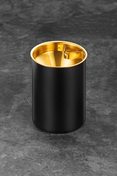 Falconetti Черна стоманена кръгла пепелник - 10 см, Кафе-ресторант, С капак, Пепелник cin899sy