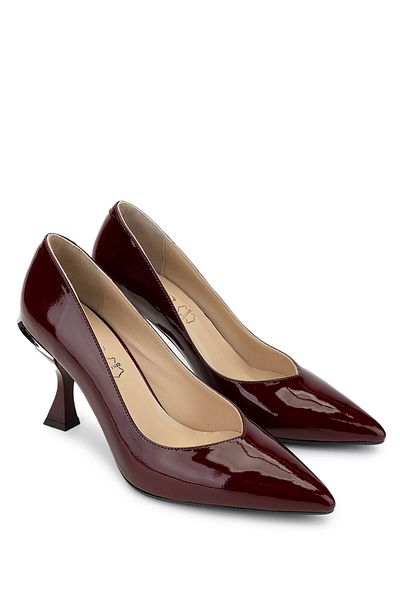 Tamer Tanca Women's Genuine Leather Claret Red Patent Leather Heeled Shoes