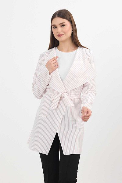 Rays 1059 Model Red Striped Long Cardigan with Pockets
