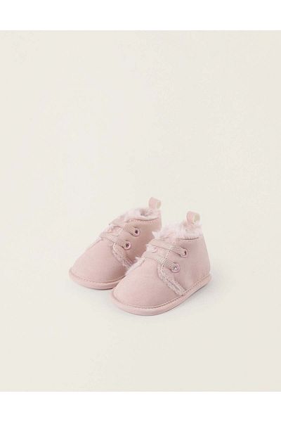 Ziddy SUEDETTE BOOTS WITH FAUX FUR LINING FOR NEWBORN GIRLS PINK