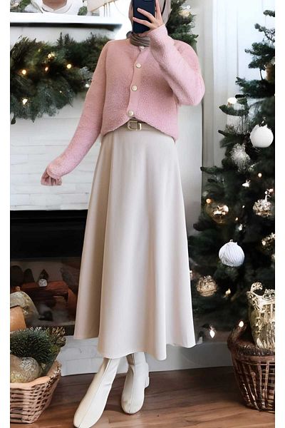 CNG MODA Large Size Hijab Puff Scuba Flared Skirt