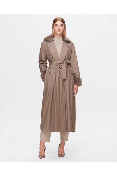 MISS DALIDA Furry Knitwear Lined Trench Coat