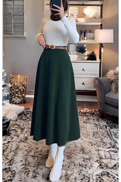 CNG MODA Hijab Puff Scuba Flared Skirt Large: Size