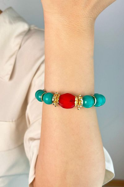 Sose Moda Natural Stone Turquoise Coral Bracelet - Turquoise