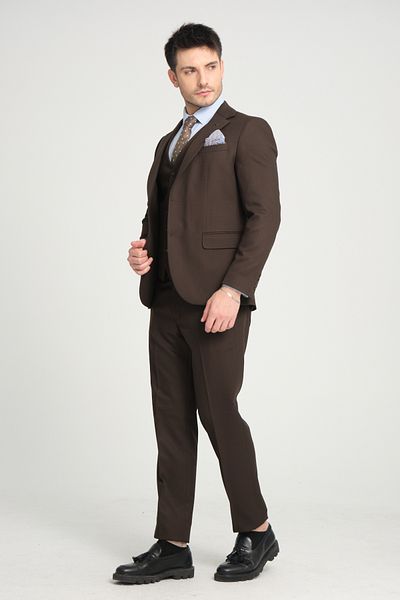Frappoli Slim Fit Men's Solid Mono Neck Double Slit Lined Suit Dress