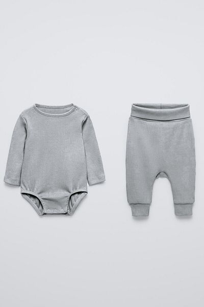hepbaby Ribbed Baby Bodysuit and Leggings Set