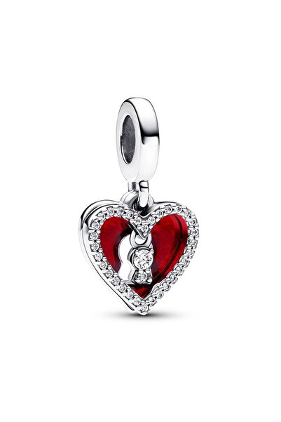 Pandora Kırmızı Kalp ve Anahtar Deliği Çift Sallantılı Charm
