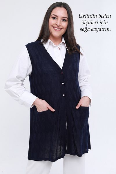 Laden Large Size Women's Very Special Thin Knitwear Long Mother Navy Blue Vest