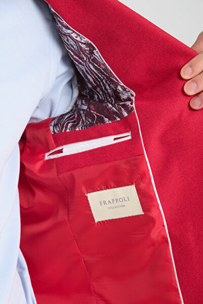 Frappoli Alfredo Men's Red Mono Neck Linen Print Slim Fit Sports Blazer Jacket