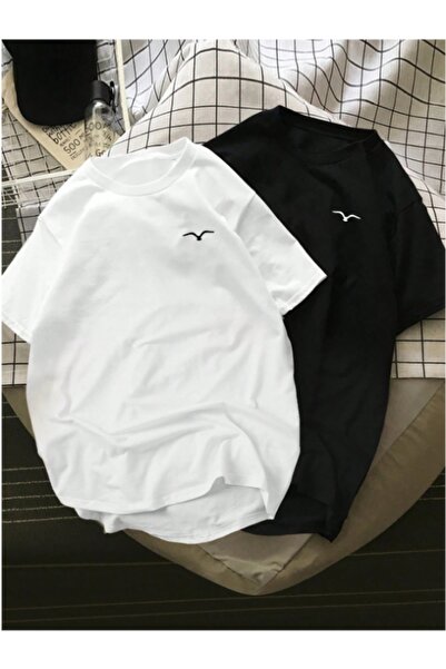 MOONBULL Unisex 2-Piece Oversize T-Shirt with Chest Bird Print Detail