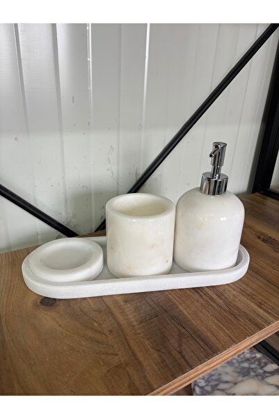 ERŞATIRTAŞ طقم حمام أبيض أنيق مكون من 4 قطع مع إكسسوارات فضية