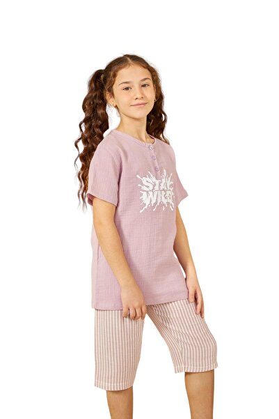 Weweus Devojčin set pidžame sa dugmićima u boji prašnjave ruže - 805