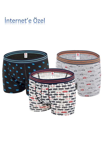 ERDEM İÇ GİYİM Boxeri pentru băieți din Lycra, negru-alb-gri, 3 piese Erdem 3364