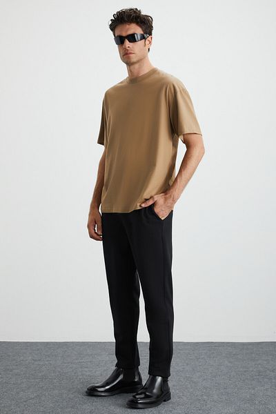 GRIMELANGE Koszulka męska Jett Oversize Fit wykonana w 100% z organicznej bawełny, gruba, teksturowana, z okrągłym dekoltem i norek
