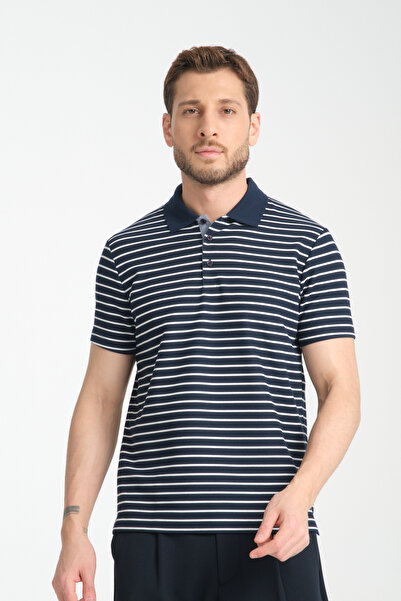 Frappoli Ανδρικό μπλουζάκι με ριγέ γιακά πόλο - Κανονική εφαρμογή, 100% βαμβάκι, με κουμπί