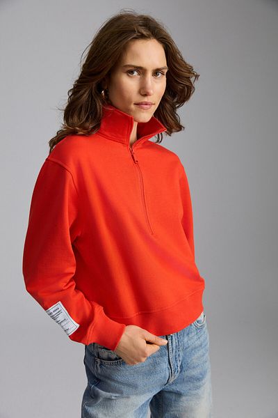 GRIMELANGE Saılenıs Kadın Yumuşacık Içi Şardonlu Organik Pamuk Yarım Fermuarlı Regular Kırmızı Sweatshirt