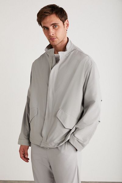 GRIMELANGE Roger Men's Stretching - Gray Jacket with Technical Fabric, Double Zipper, Lining, Arm Cuffs, Flap Pockets