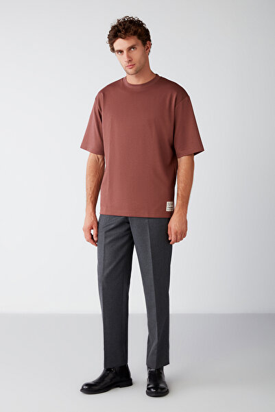 GRIMELANGE Ανδρικό μπλουζάκι Joel από 100% οργανικό βαμβάκι, χοντρό ύφασμα, ειδική υφή, λεπτομερές μπλουζάκι Claret Red