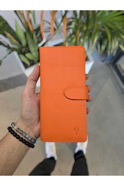 VİSSO Visso 701 - Genuine Leather, Orange Color, Unisex Handbag with Phone Compartment, Paper Money Case