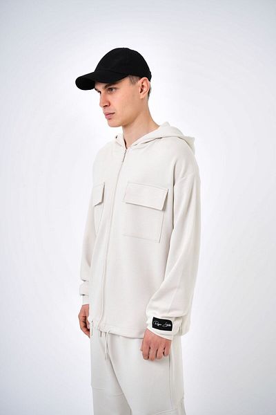 Respire Hooded Zip Oversize Hoodie with Pocket Detail